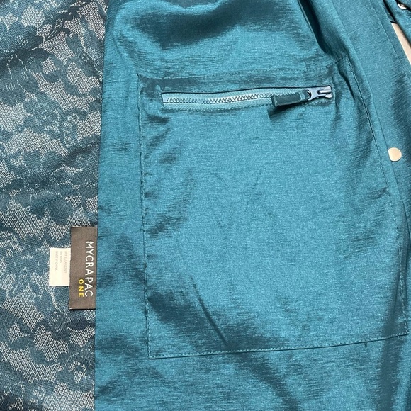 MYCRA PAC Rain Coat Short Length Peacock Teal Color Lace Lining - Picture 5 of 15